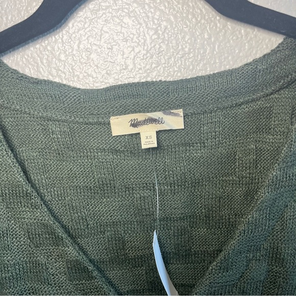 FLAW with Tags Madewell Basket-Weave Stitch Long-Sleeve Sweater Tee Green XS - Picture 5 of 11